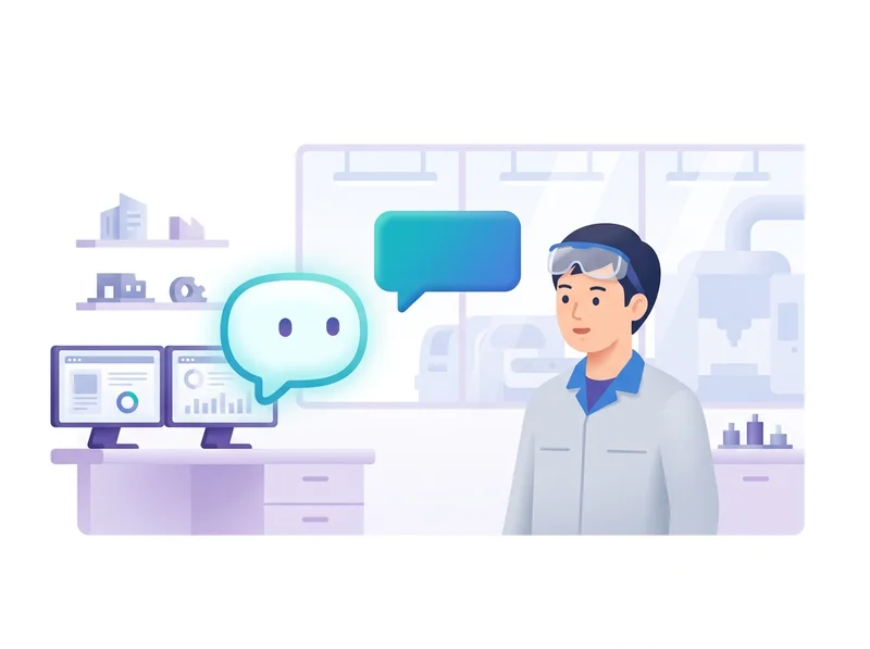AI アシスタントが若手技術者に向き合い、1つずつ質問している